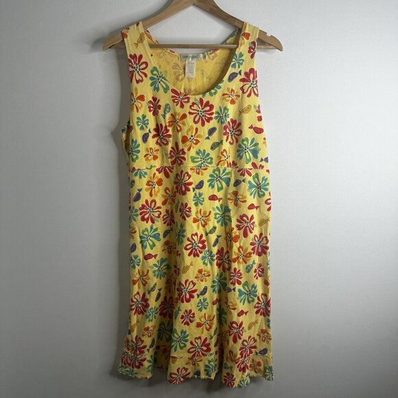 Vintage Fresh Produce Dress Womens M Floral Fish Print Sleeveless Summer US Made - Picture 1 of 10